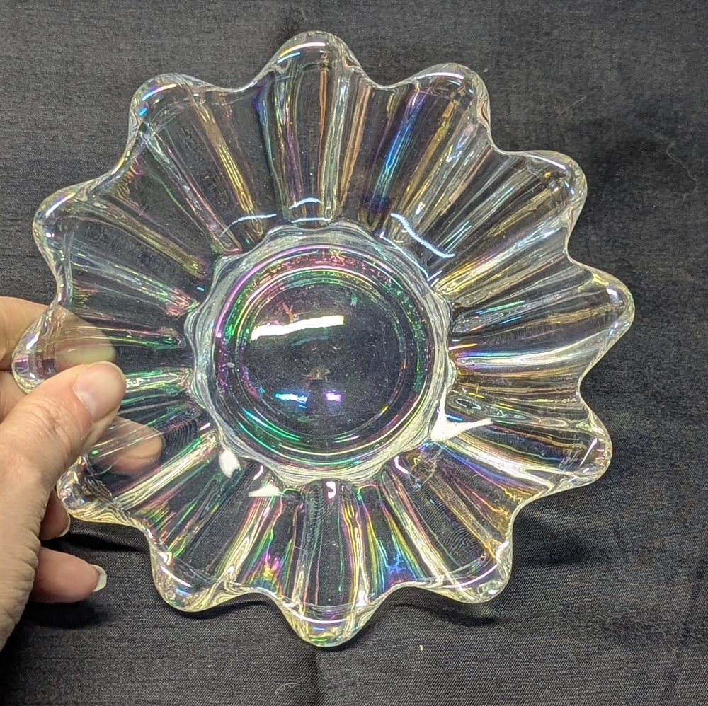 MCM Fostoria Carnival Glass clear glass dish